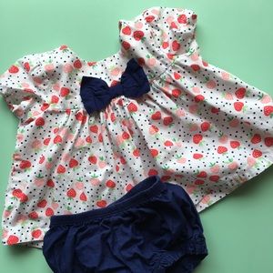 Gymboree strawberry blouse and shorts 0-3mos